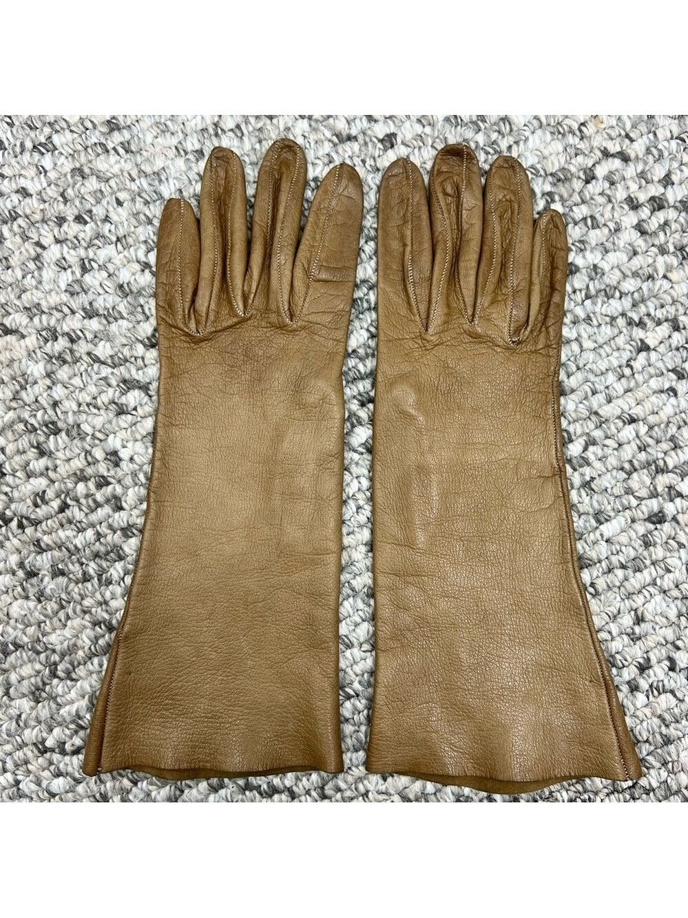 Vintage Lavabile tan brown leather 10.5 inches long gloves 6 1/2 - Picture 4 of 13